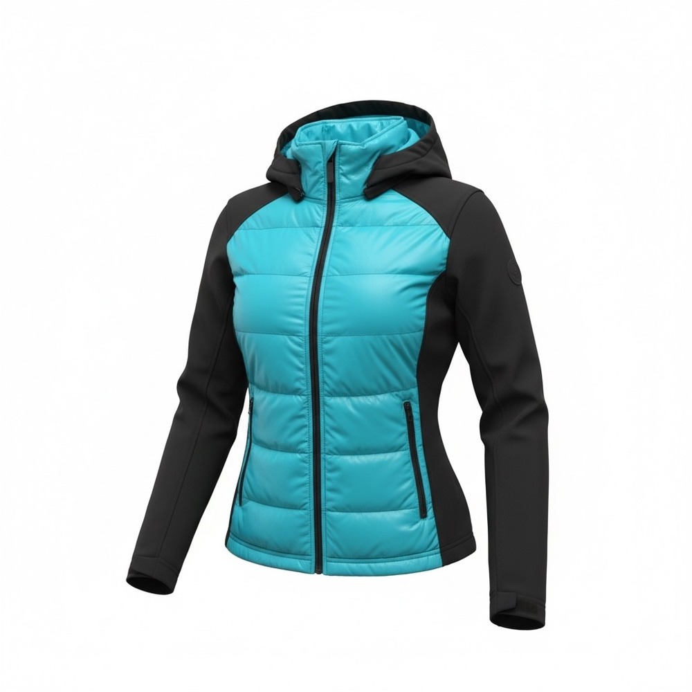 Halifax Traders Women's Puffer Softshell‎ Hooded Jacket Teal Black Size XL
